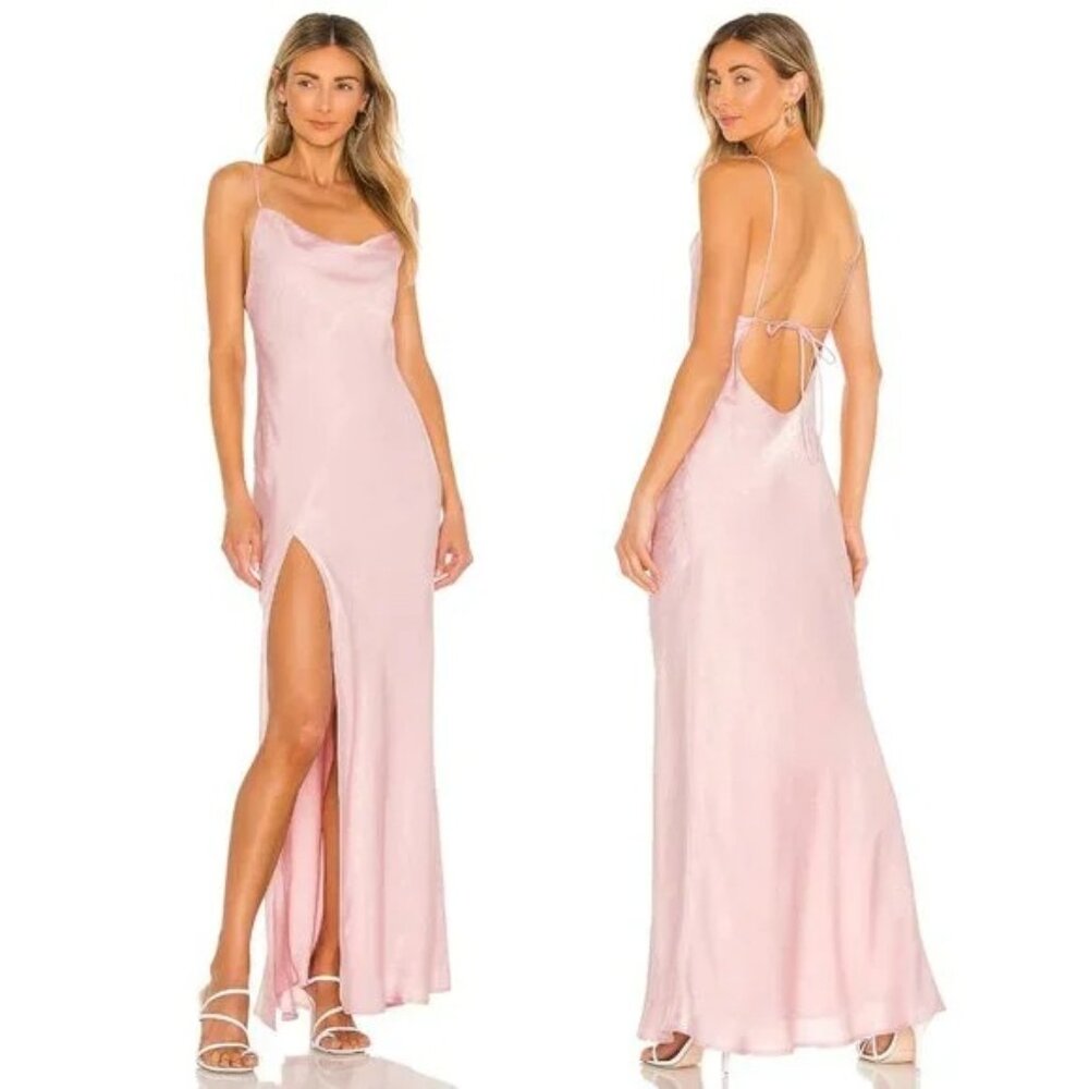 NEW RESA River Maxi Dress in Paris Pink Sand Satin Backless Small S